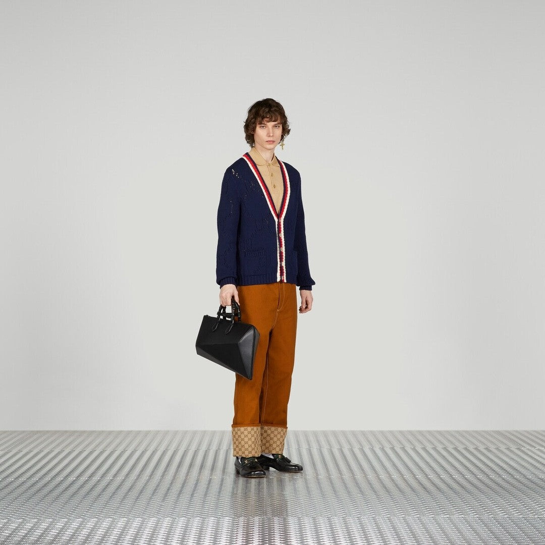 Men's Spring and Autumn Striped Printed Single Breasted Knitted Long Sleeve Sweater Jacket #72921