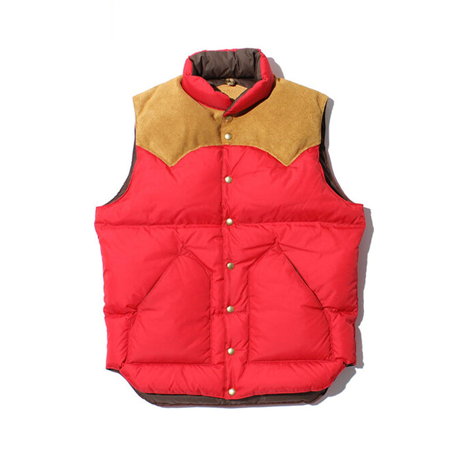 Rocky Mountain Featherbed Men's Fall/Winter Patchwork Leather Stand-Up Collar Single-Button Vest Solid Color Sleeveless Down Vest Ngvp #2513