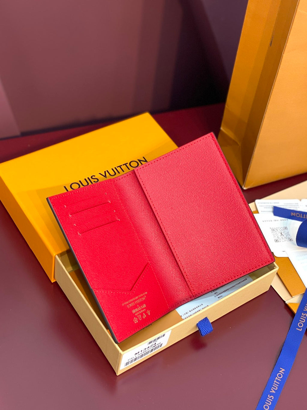 LV x TM Women's Brown Leather Passport Wallet with Cherry Pattern Print Bag Bags #77594