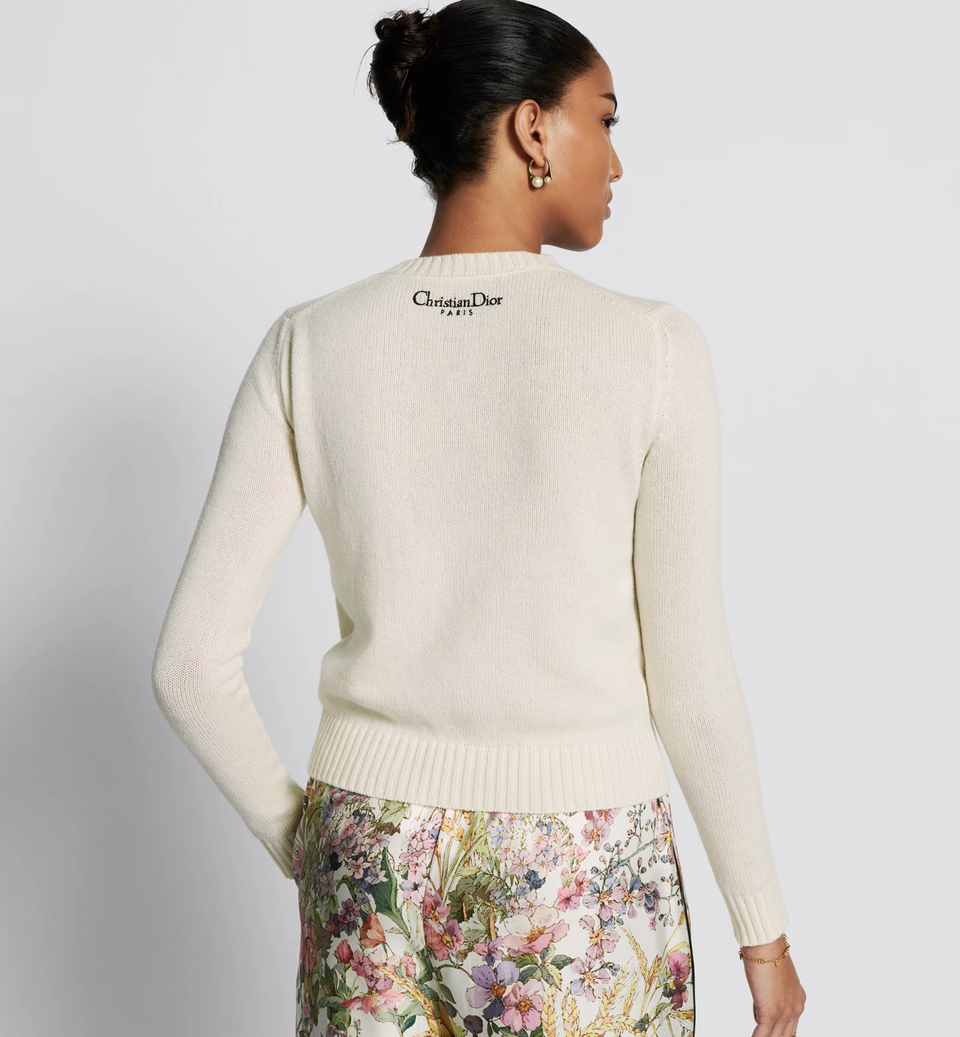 Women's Spring. Autumn And Winter Floral Embroidery Solid Color Long Sleeve Fitted Round Neck Cashmere Pullover Sweater Ngvp #9341