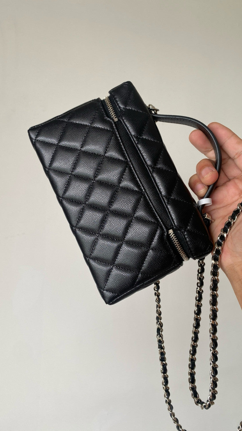 Women's Solid Color Rhinestone Star Logo Chain Calfskin Handbag Makeup Bag Bags #77689