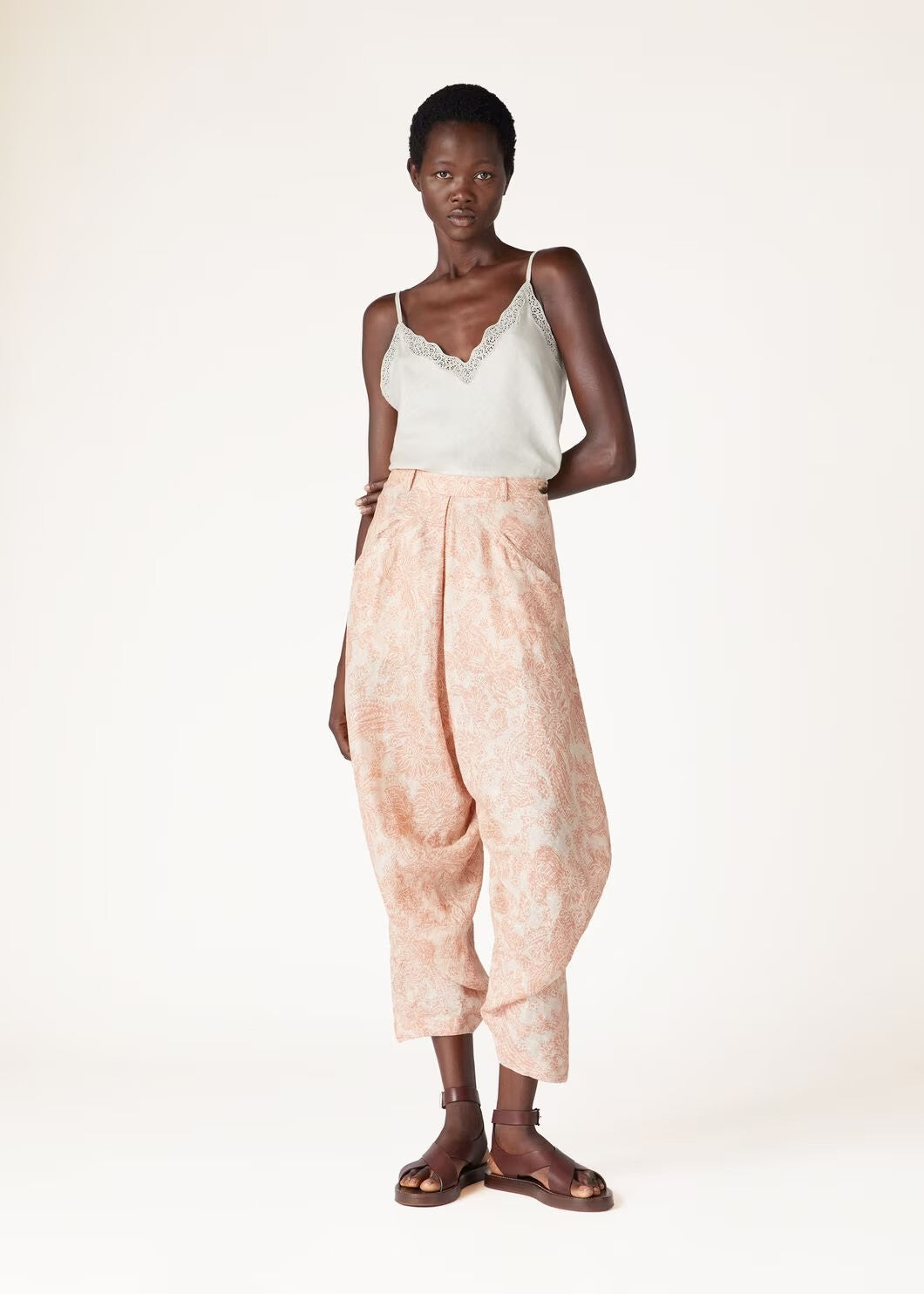 Women's Spring/Summer Helmer Floral Print Loose Casual Solid Color Linen Lantern Pants Ngvp #8741