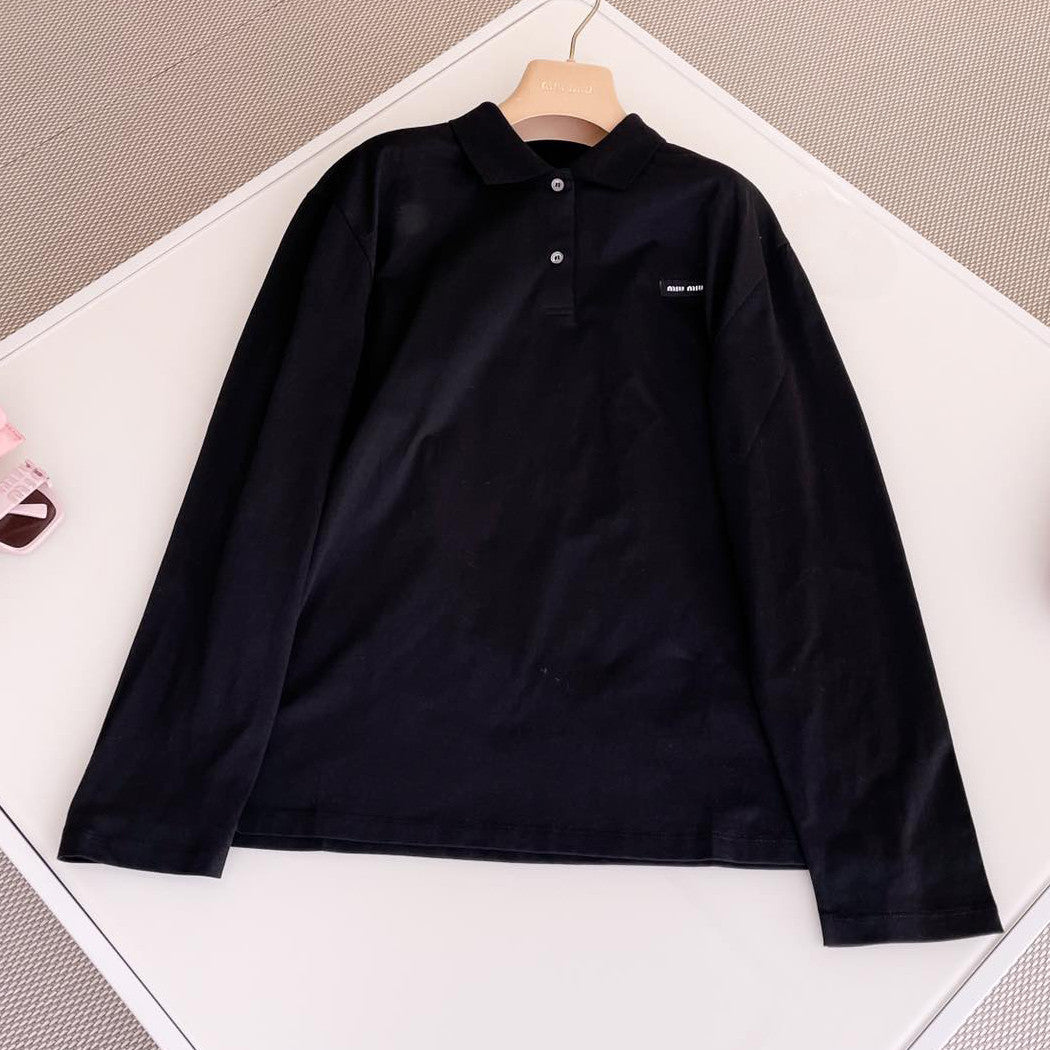 Women Summer Solid Color Letter Logo Embroidery Short Sleeve Polo Shirt T-Shirt #74795