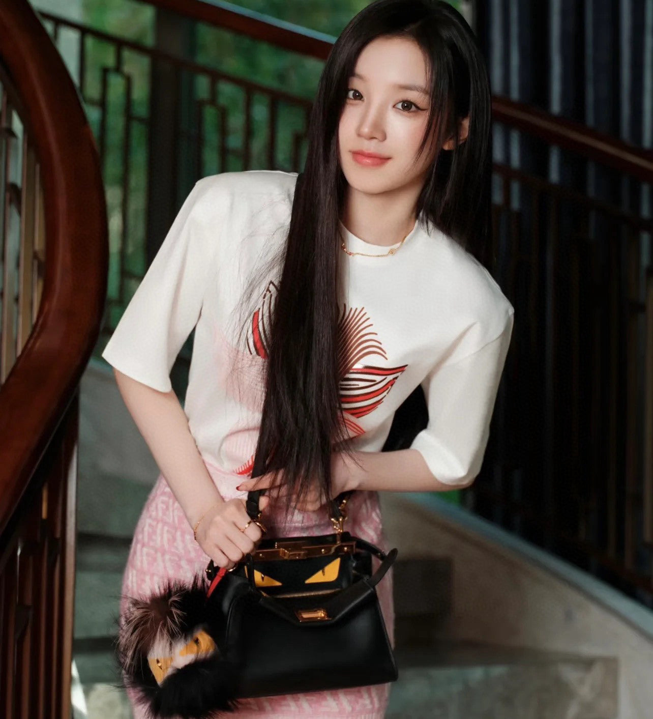 Women's Summer Pink Floral Print Round Neck Cotton Short Sleeve T-Shirt #75836