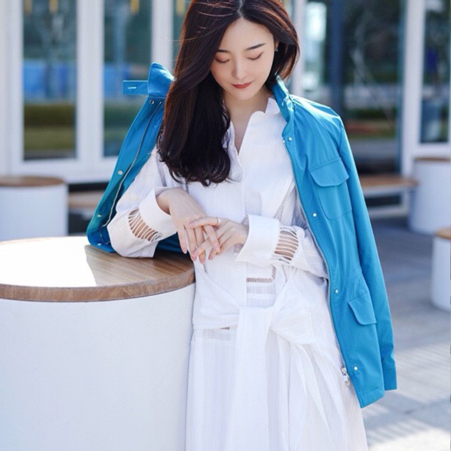 Women's Spring And Autumn Solid Color Windbreaker Jacket Hooded Pockets Stand-up Collar Jacket Fashion Casual Jacket Ngvp #8894