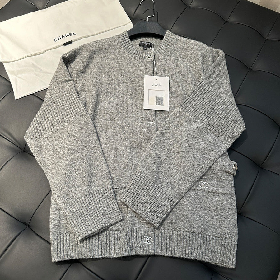 Women's Autumn/Winter Solid Color Round Neck Single Button Cashmere Long Sleeve Knitted Cardigan #81488