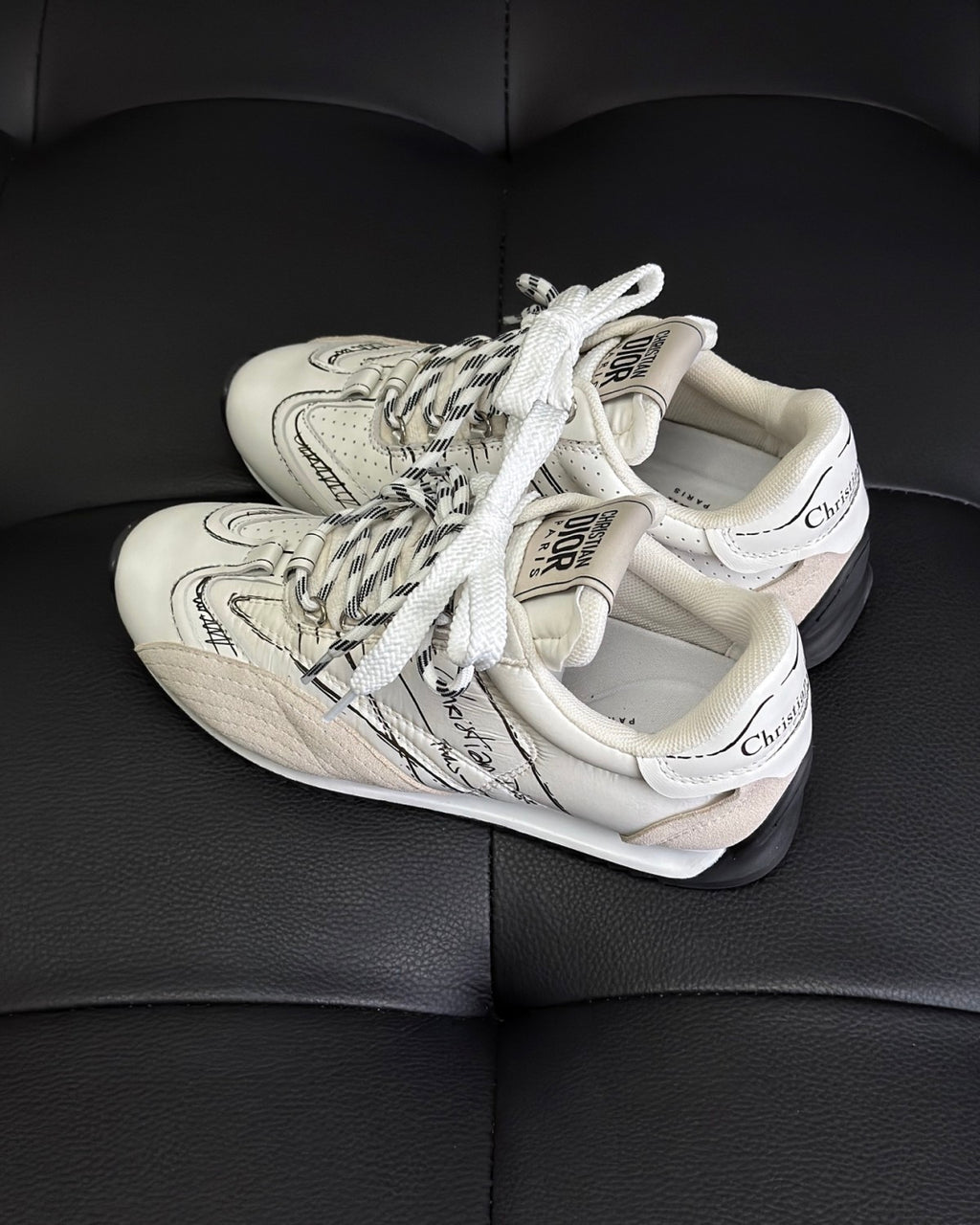 CD D-Sketch Men's And Women's Solid Color Nylon And Cowhide Leather Letter Print Round Toe Low-top Lace-up Casual Shoes #77873