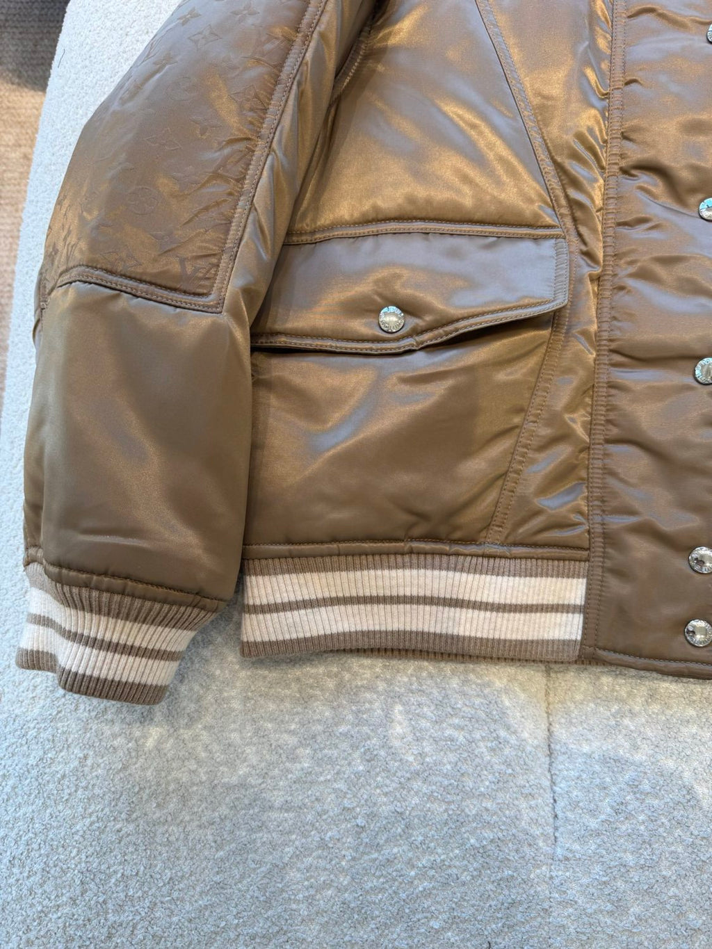 Satin Material Lapel Classic Monogram Aged Pattern Pilot Jacket #194241