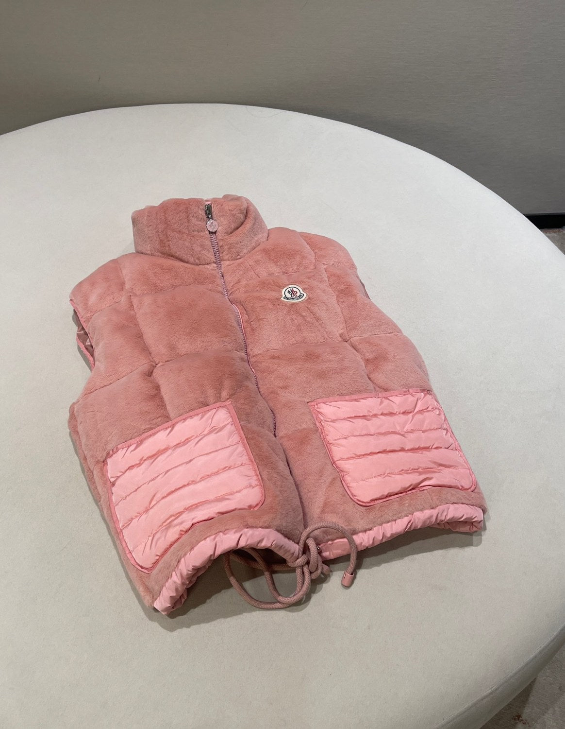 Women's Spring and Autumn Pink Logo Zipper Drawstring Down Sleeveless Vest Jacket #72875