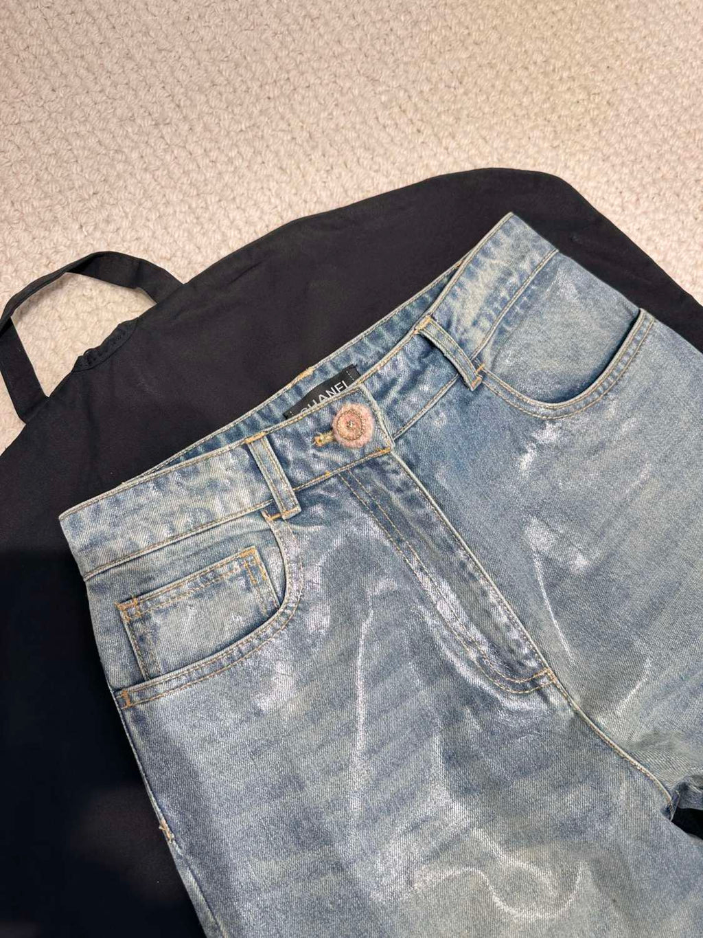 Women's Spring and Autumn Solid Color Zipper Closure Waterproof Coated Jeans Pants #74368