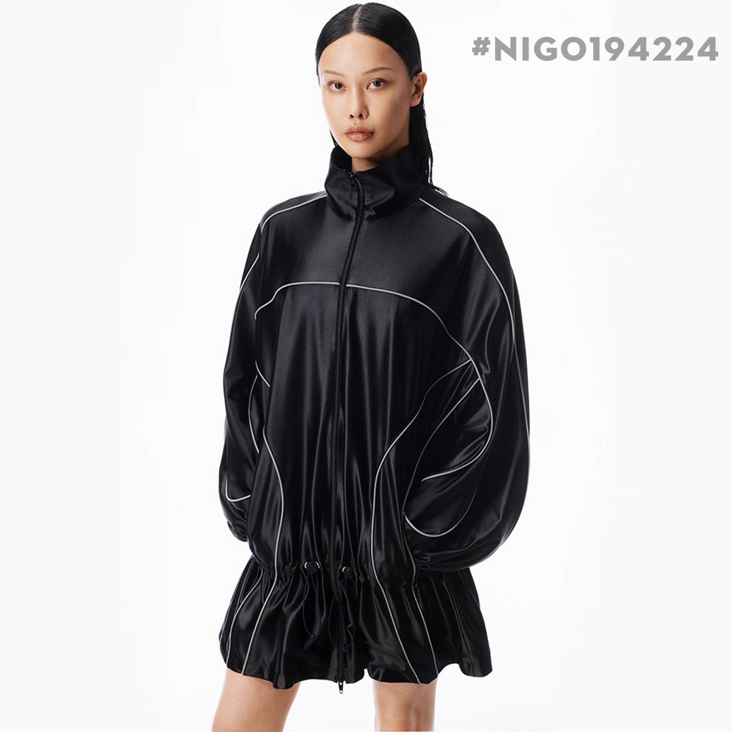 Women's Color-block fabric Bright trim Zippered dress Jacket #194224