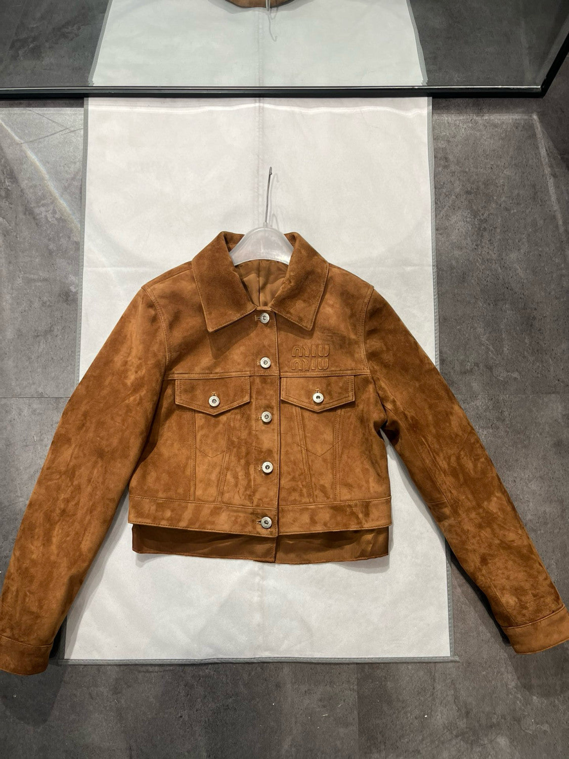 Women's Autumn and Winter Brown Letter Printed Lapel Single Breasted Short Long Sleeve Jacket #99295