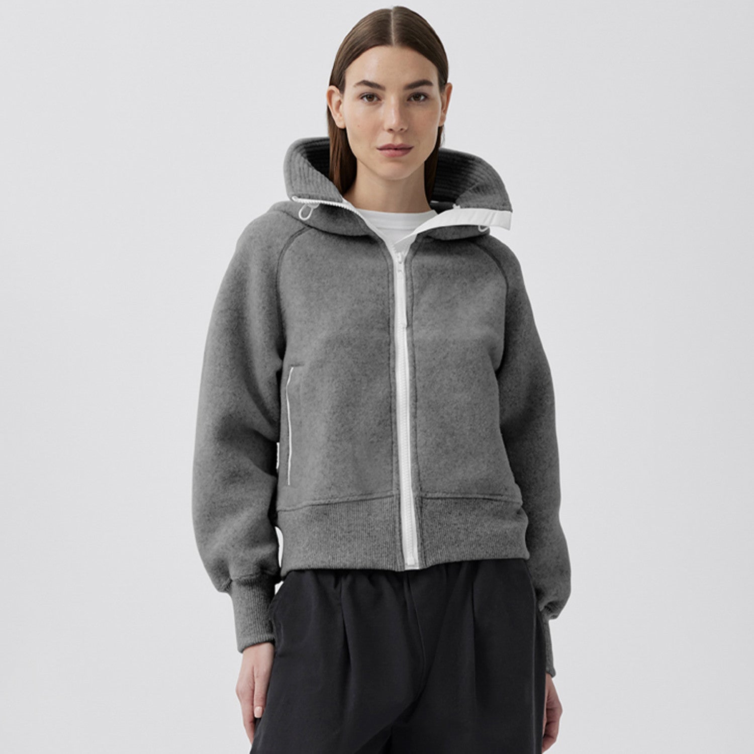 Chilliwack Women's Wool Fleece Pilot Jacket Stylish Gray Color-block Hooded Jacket Sweatshirt #81881A