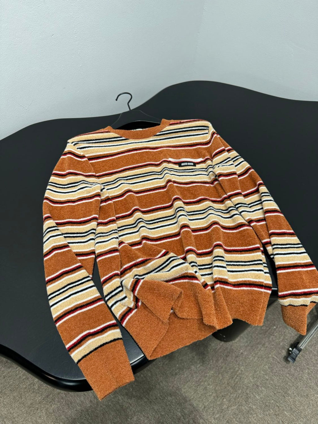 Women's Spring/Summer Chenille Knit Sweater Striped Fashion-Forward Crew Neck Long Sleeve Pullover #194403
