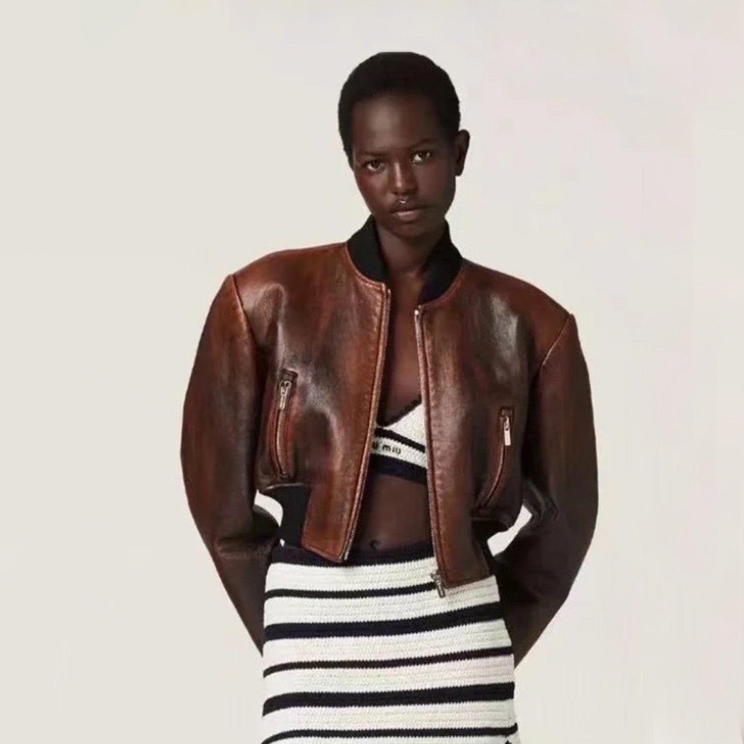 Women's Spring. Autumn and Winter Pure Color Vintage Short Loose Long Sleeve Sheepskin Jacket Casual A-line Straight Half Skirt Ngvp #8961