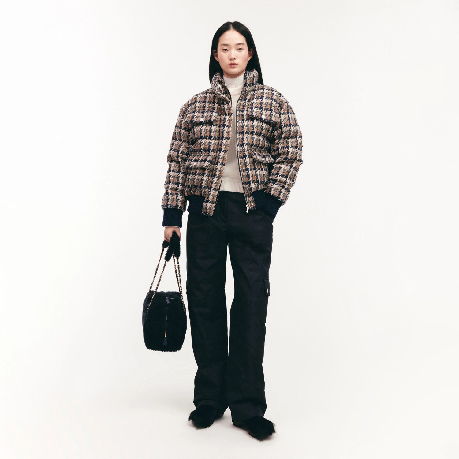 2024/25 Coco Neige Ready-to-wear Corseted Jacket Women's Autumn Winter Plaid Colour Blocked Vintage Duffle Coat Jacket Wool Tweed Fashion Jacket Ngvp #9822