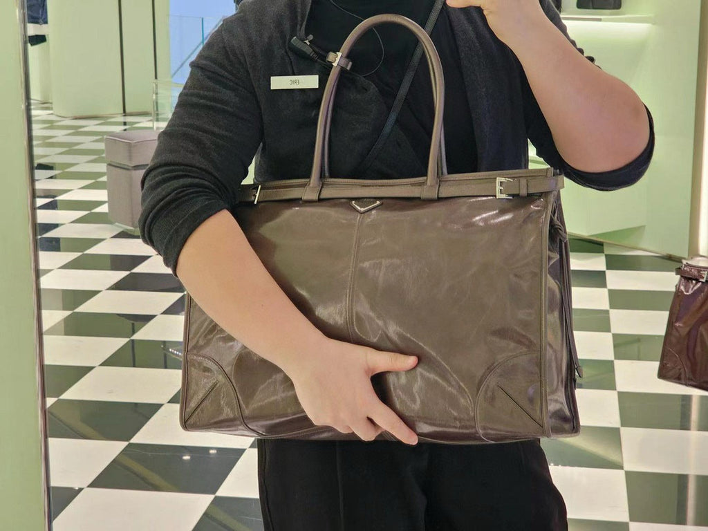 (42CM) LusGolf Oiled Leather 1BA439 Extra Large Portable Crossbody Bags Shoulder Bag Handbag #194092