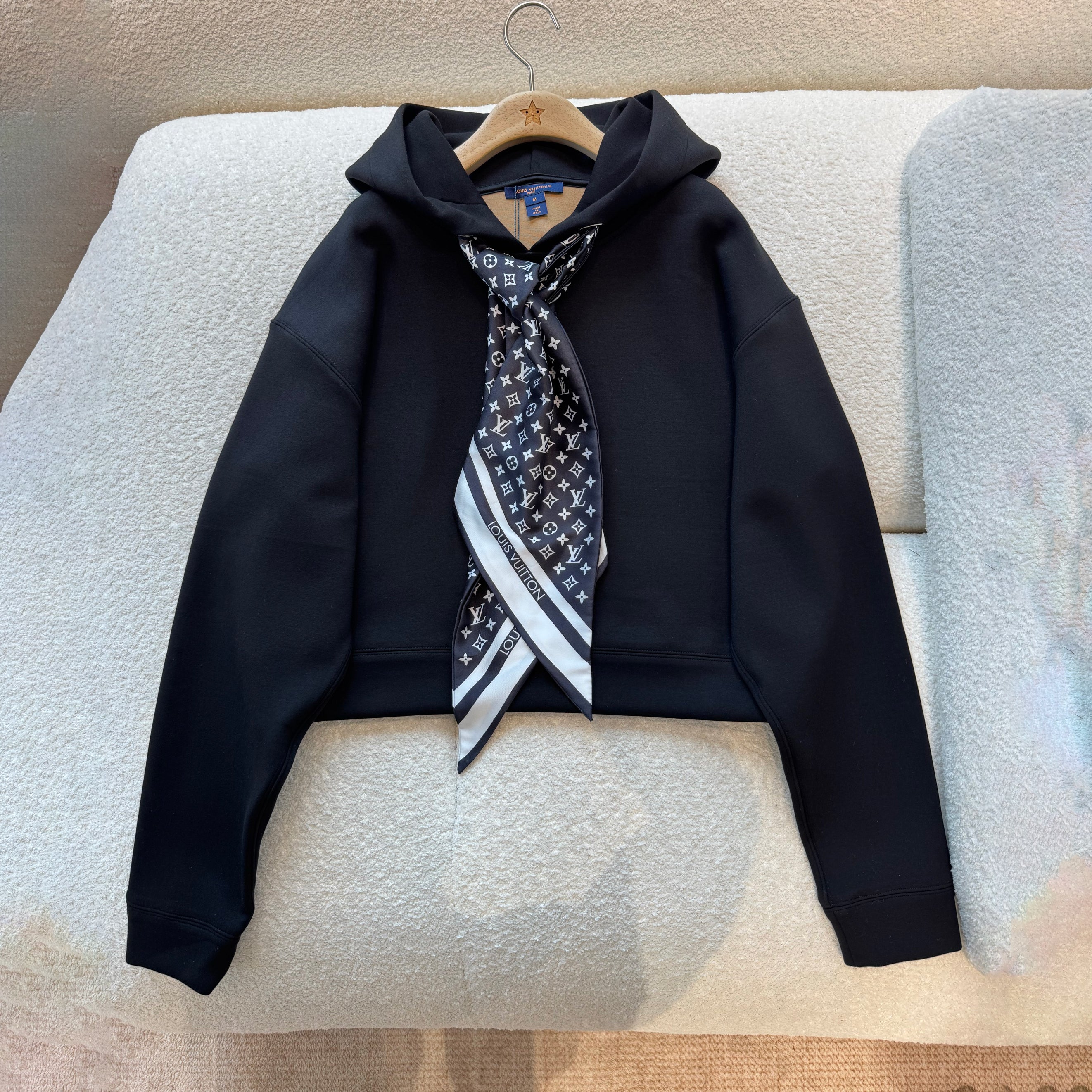 Women's Fall/Winter Fashion Casual Solid Color Vintage Print Scarf Hooded Pullover Long-Sleeve Sweatshirt #78753