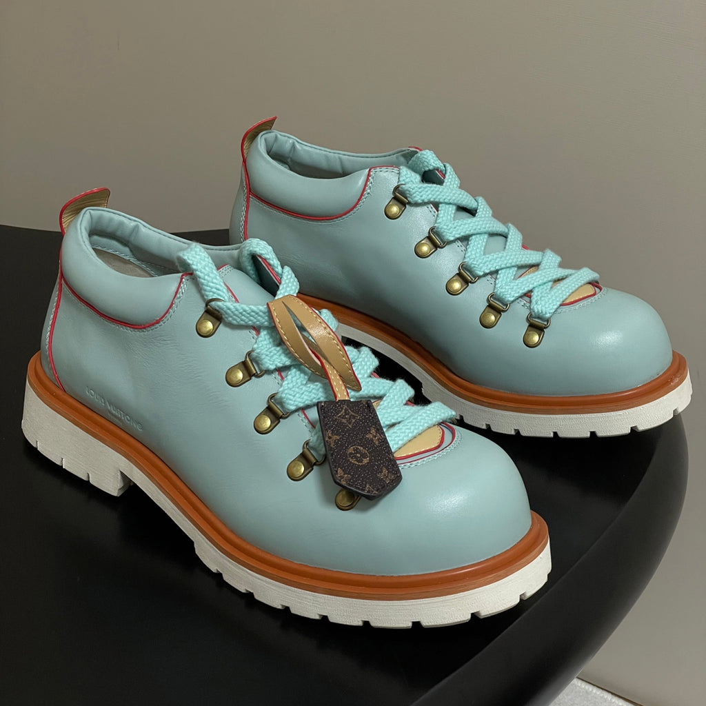 LV Remix Men's and Women's Summer Solid Color Cowhide Round Toe Lace-up Thick Sole Casual Shoes #77841