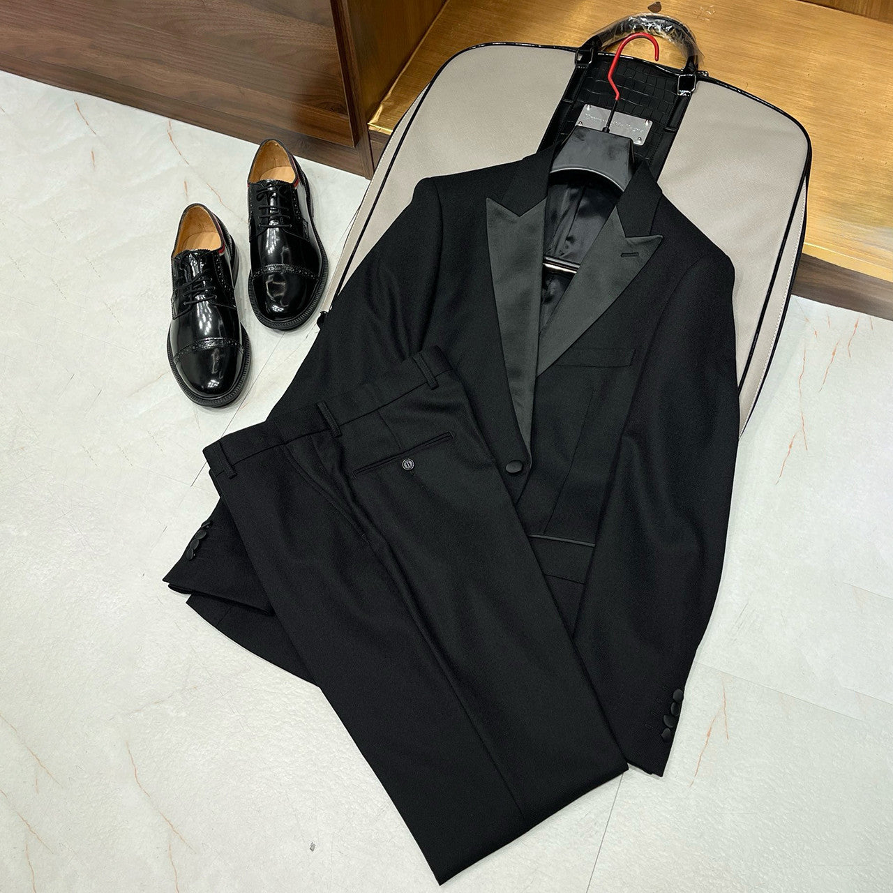 Men's Spring And Fall Black Silk Satin Wool Suit Two-piece High-end Pants High Luxury Suit Jacket Ngvp #7681
