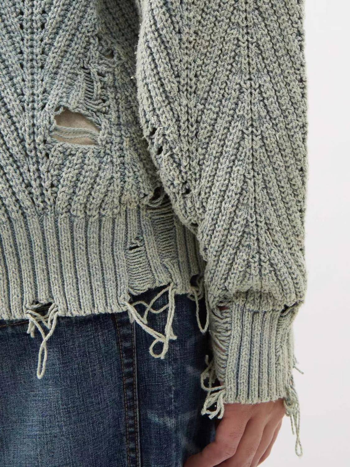 Maison Mihara Yasuhiro Men's Women's Autumn And Winter Retro Old High Street Hole Breaking Sweater Single Breasted V-neck Long Sleeve Knitted Cardigan Sweater Ngvp #8791