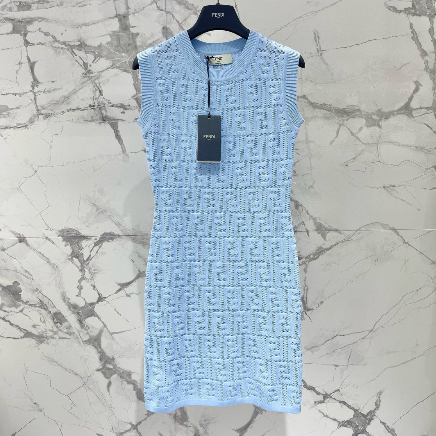 Women's Spring/Summer Solid Color Monogram Printed Round Neck Knit Sleeveless Dresses #72621