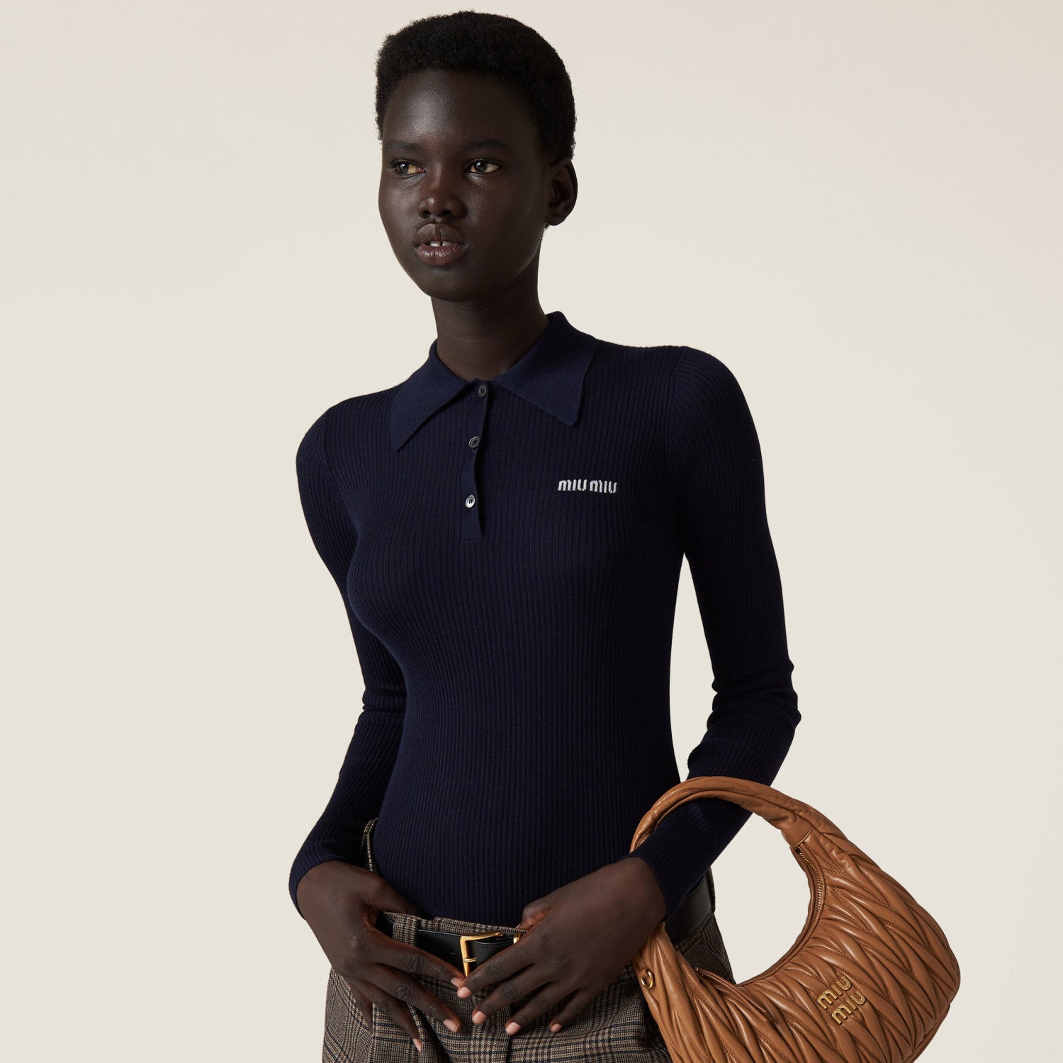 Women's Solid Color Logo Letter Print Casual Cashmere Long Sleeve Polo Shirt Top #72844