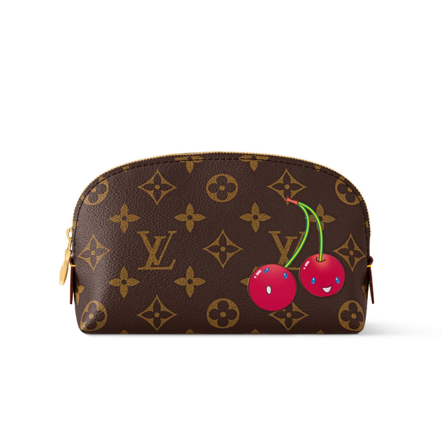 LV X TM Women's Brown Letter Print Cherry Pattern Leather Small Makeup Bag Bags #77595