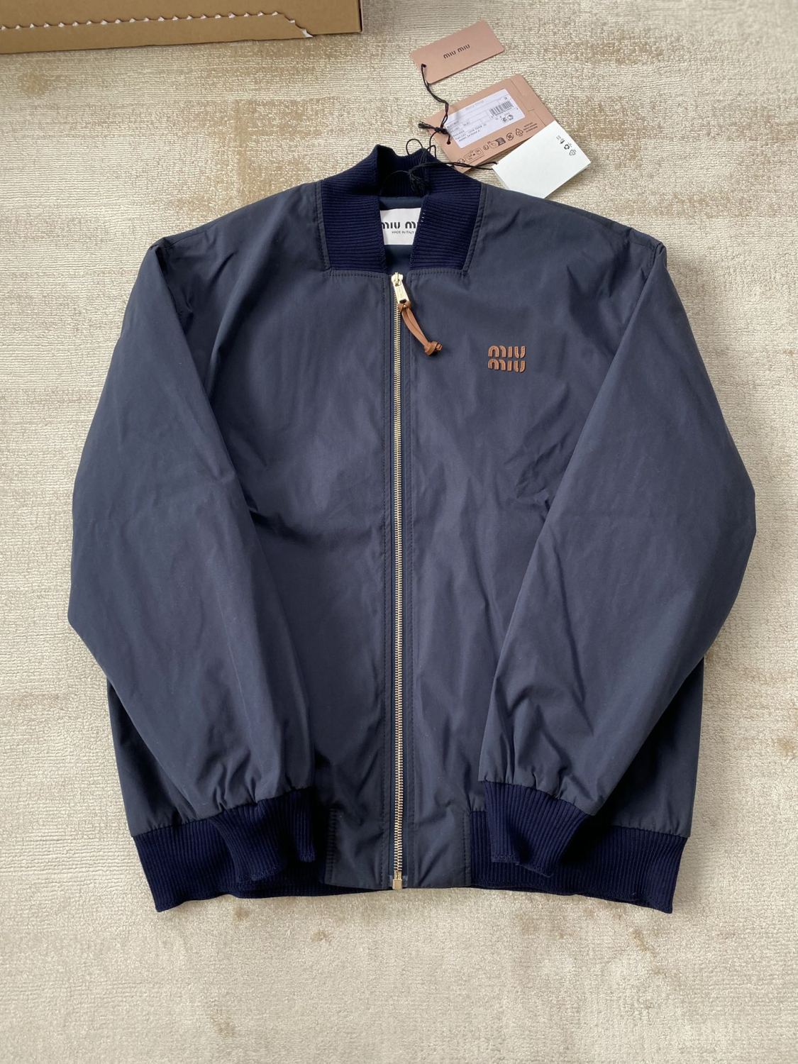 Women's Spring and Autumn Navy Blue Logo Letter Applique Zipper Pilot Jacket #72454