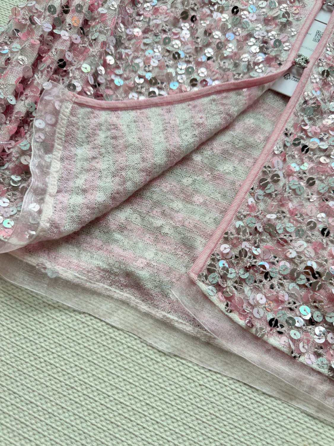 Women's Spring And Summer Sequin Design Round Neck Single-breasted Pink Long sleeved Knit Sweater Jacket #73656