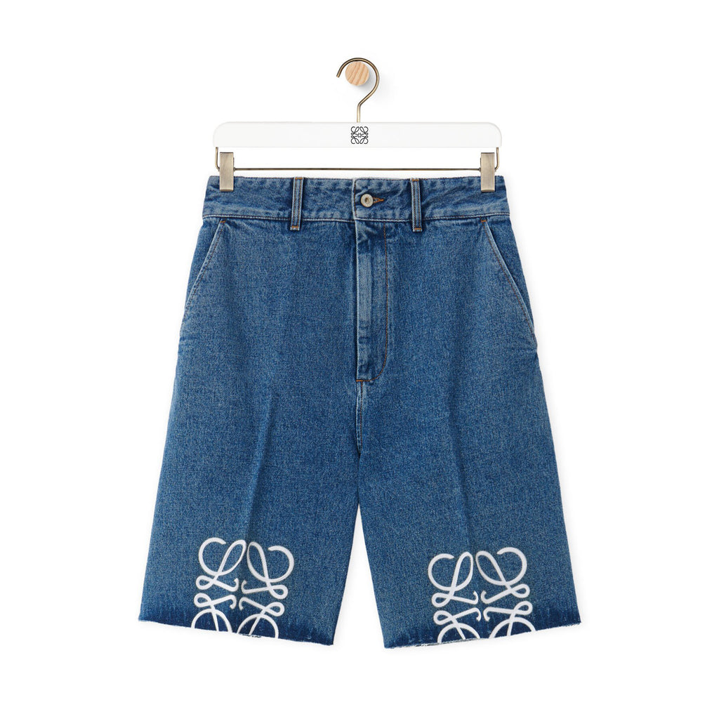 Women's Summer Blue Logo Label Straight Button Down Denim Shorts #72349