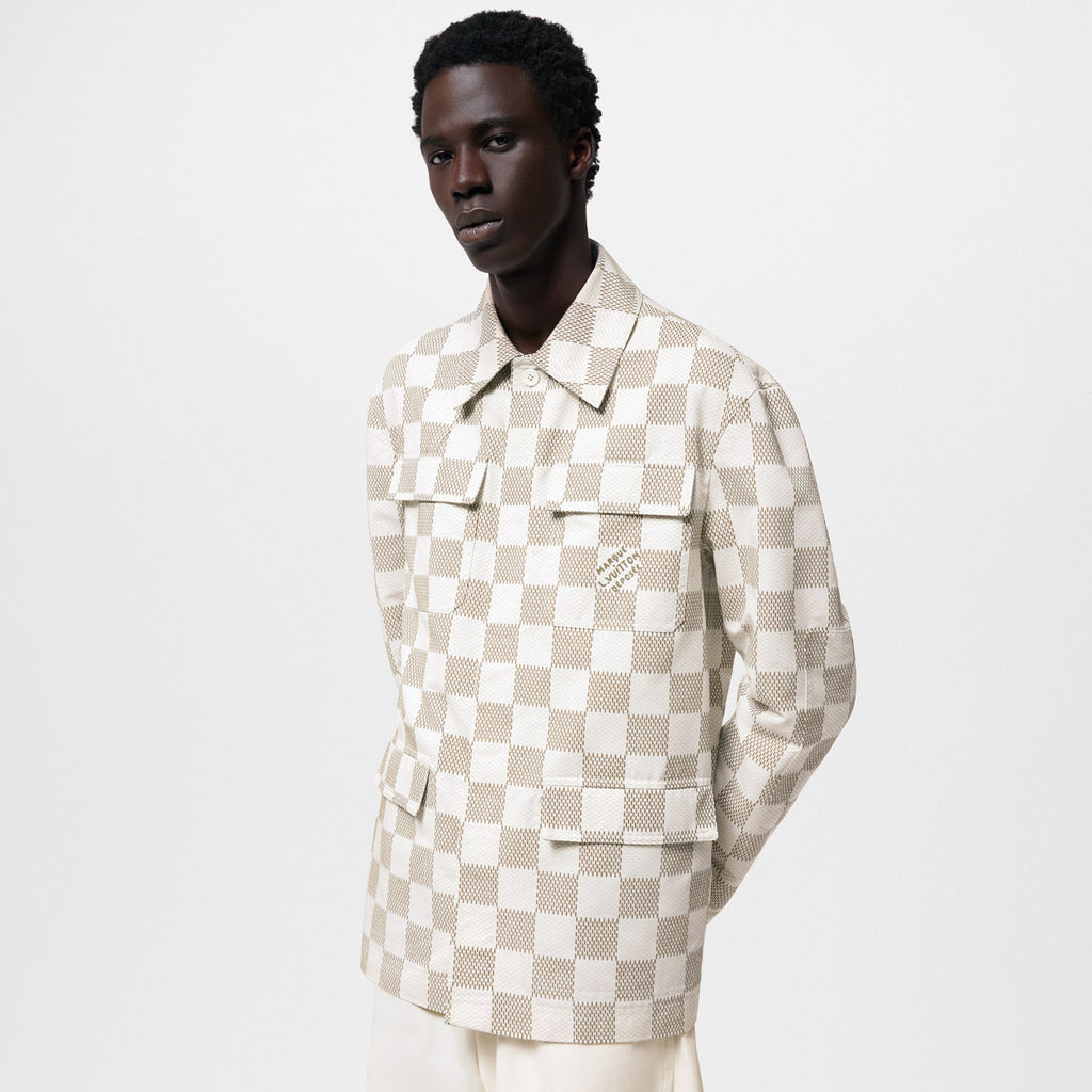 Men's Fall And Winter White Checkered Lapel Single Breasted Pocket Long Sleeved Jacket #72775