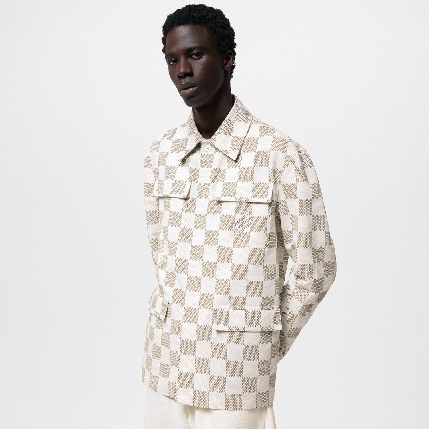 Men's Fall And Winter White Checkered Lapel Single Breasted Pocket Long Sleeved Jacket #72775