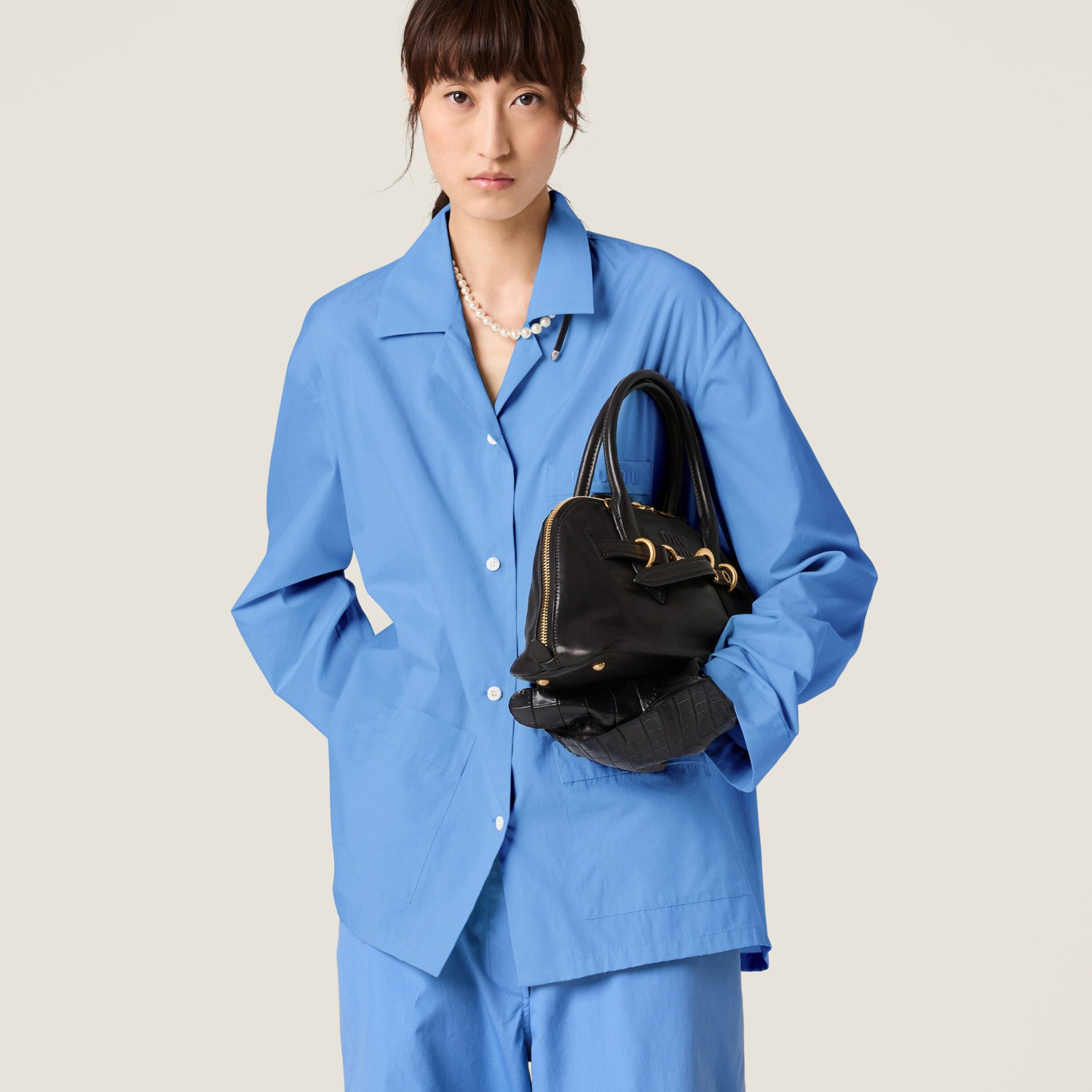 Women's Spring and Autumn Solid Color Logo Letter Printing V-Neck Loose Long Sleeve Shirt #72854