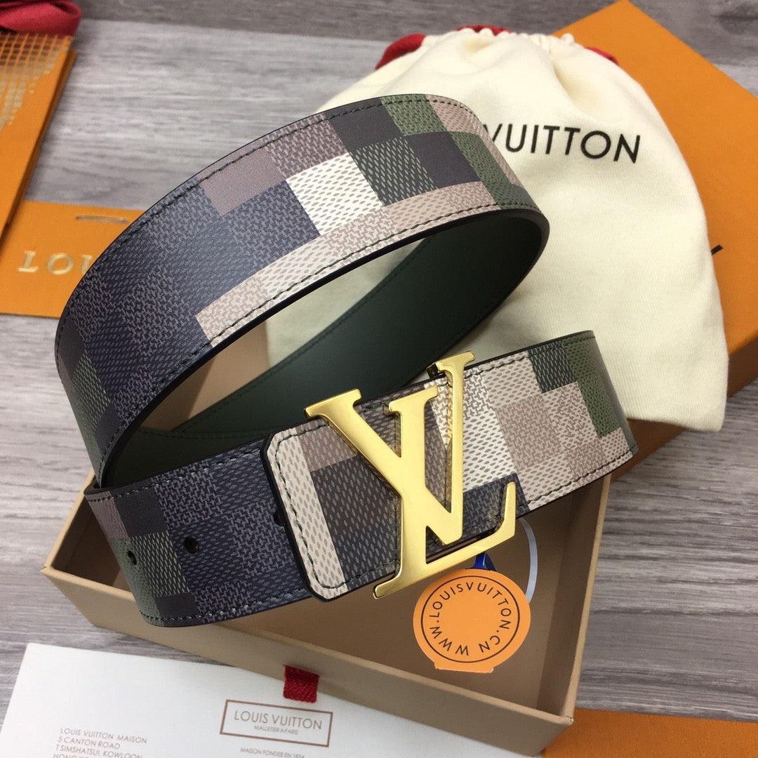 Mega Pixel Men's Four Seasons Fashion Camo Cowhide Belt Logo Luxury Double Sided Belt Width 4cm Accessories #71221