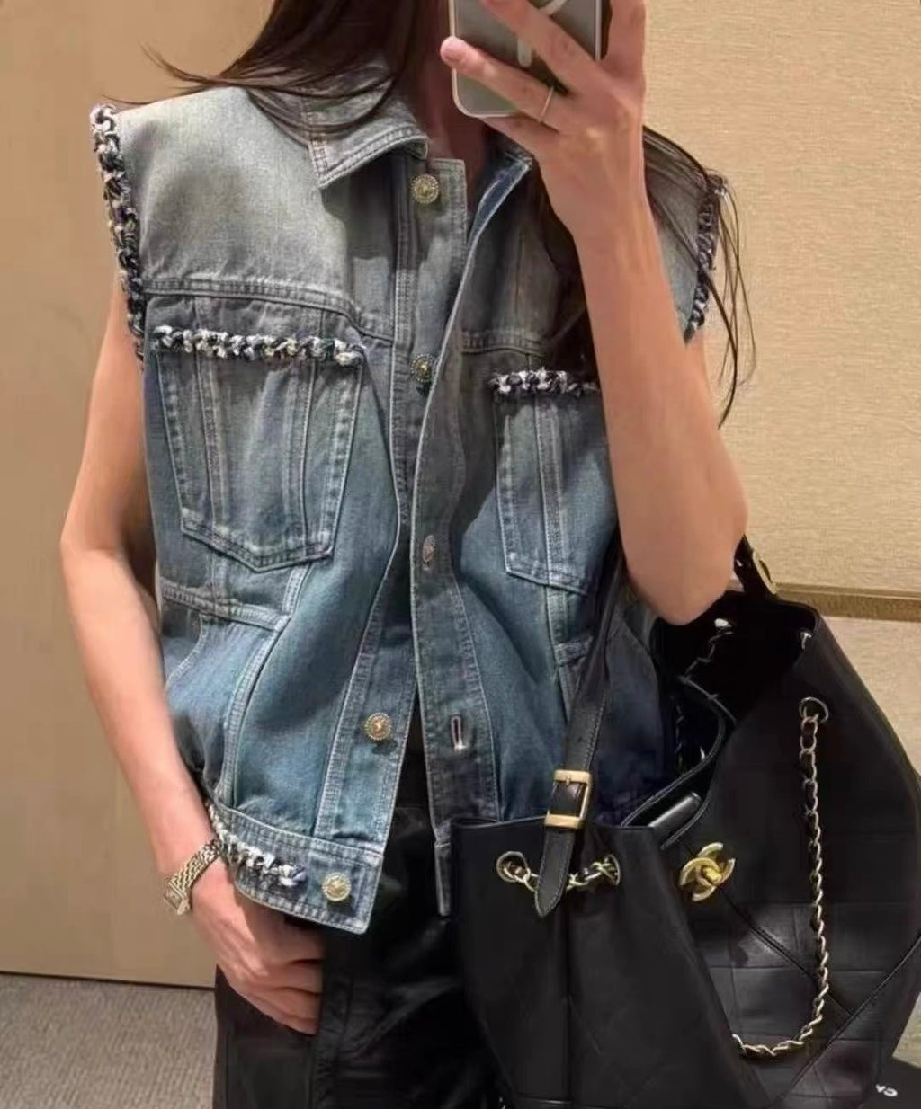 Women's Summer Fashion Casual Denim Collared Single-Breasted Sleeveless Top Vest #78486