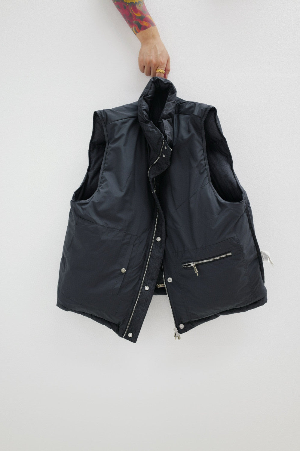 Men's And Women's Fall/Winter Fashion Casual Stand Collar Zipper Single Button Hidden Pattern 925 Sterling Silver Hardware Down Sleeveless Vest #79126