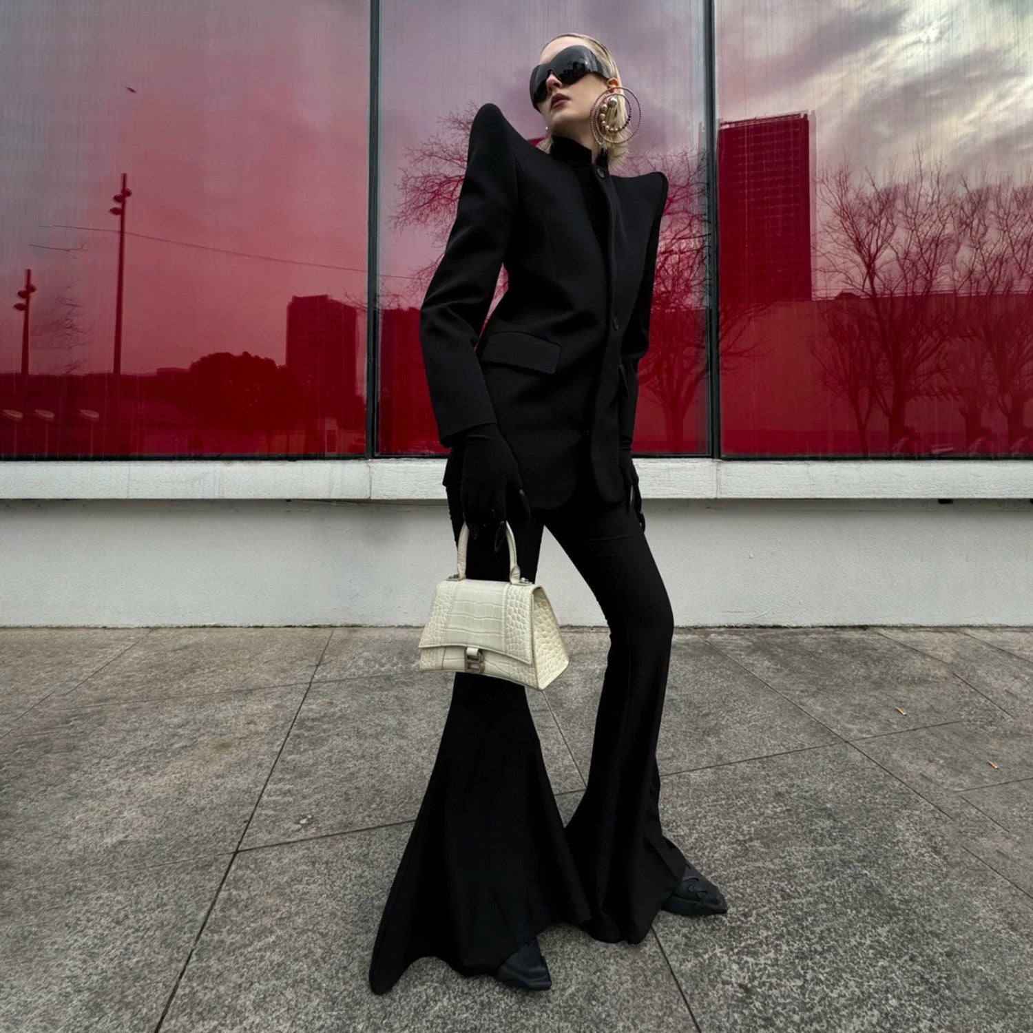 Women's Spring Summer Black Flared Trousers Fashion High Street Trend Casual Suit Pants Ngvp #1937