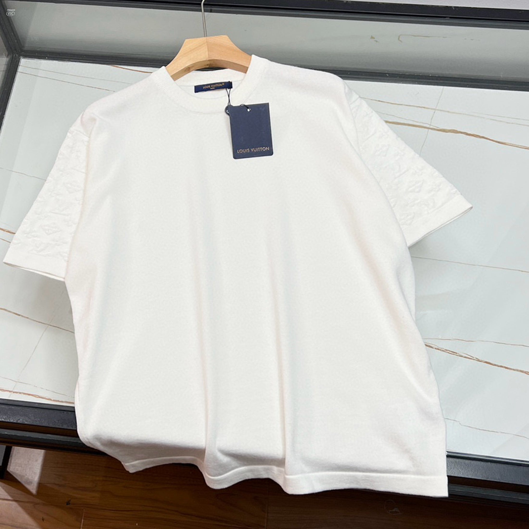 Men's Spring And Summer Jacquard Knit Round Neck Short Sleeve Solid Color Senior Casual Loose Cotton T-shirt #98721