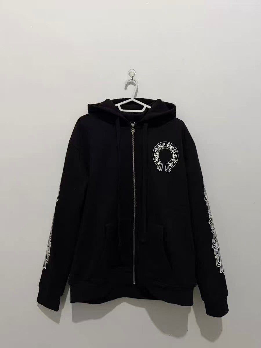 25SS Sanskrit Swear Word Horseshoe Vine Print Hooded Zip-Up Jacket Unisex Fall/Winter Fashion High-Street Vintage Black Sweatshirt #82356A