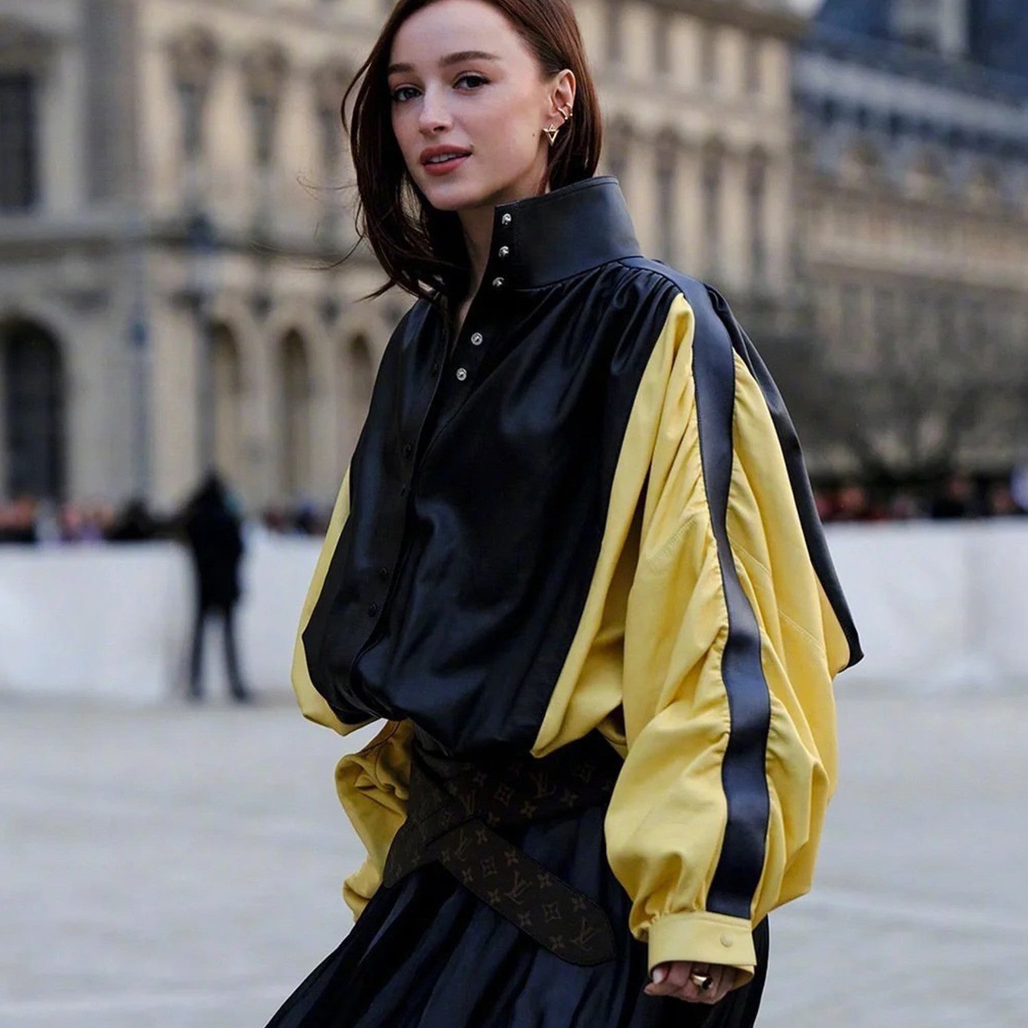 Women's Spring And Autumn Collar Pleated Sheepskin Jacket Single-breasted Color Blocking Casual Fashion Jacket Ngvp #8698