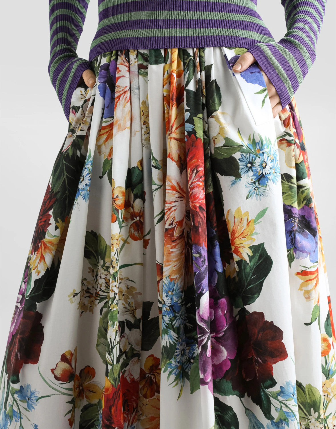 Women's Bouquet Flower-Print Summer Casual Wide Skirt Resort-Style Solid Color Skirt Ngvp #2376