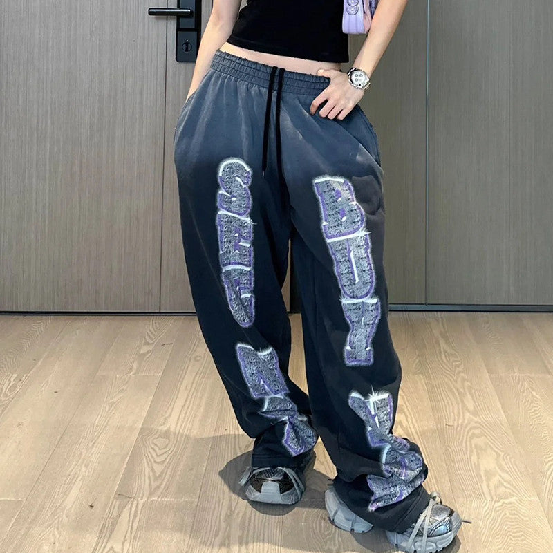 Men's Women's Four Seasons Solid Color Letter Print Fit Mid Waist Elastic Casual SNBN BAGGY Sweatpants Ngvp #8283