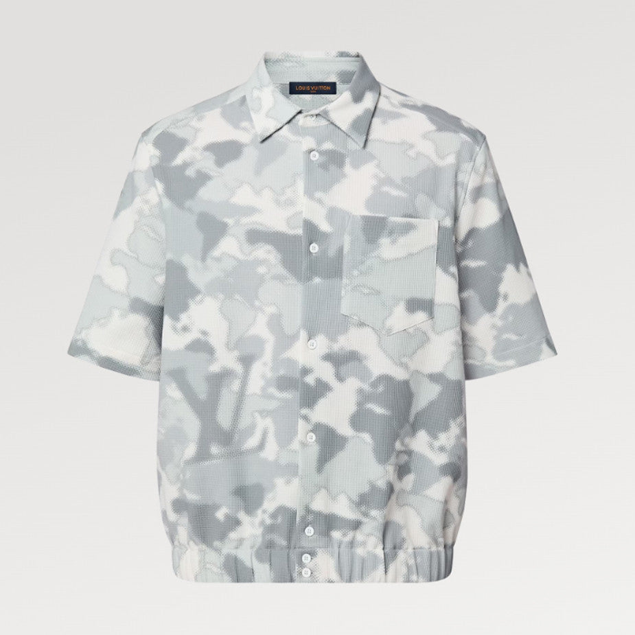 Men's Gray Summer Cotton Blend Single Breasted Camouflage Short Sleeve Fitted Shirt Ngvp #8211