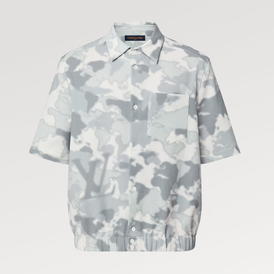Men's Gray Summer Cotton Blend Single Breasted Camouflage Short Sleeve Fitted Shirt Ngvp #8211