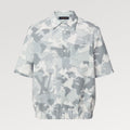 Men's Gray Summer Cotton Blend Single Breasted Camouflage Short Sleeve Fitted Shirt Ngvp #8211