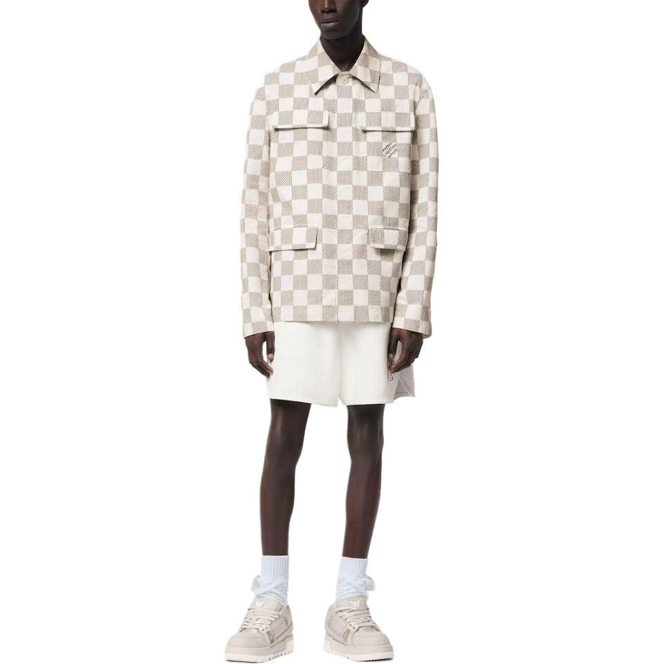 Men's Fall And Winter White Checkered Lapel Single Breasted Pocket Long Sleeved Jacket #72775