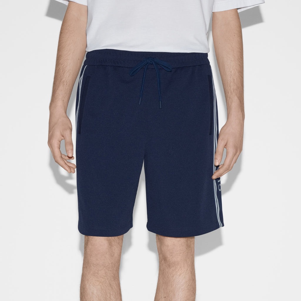 Men's Summer Blue Letter Printed Straight Lace Up Plain Knit Casual Shorts Pants #99611