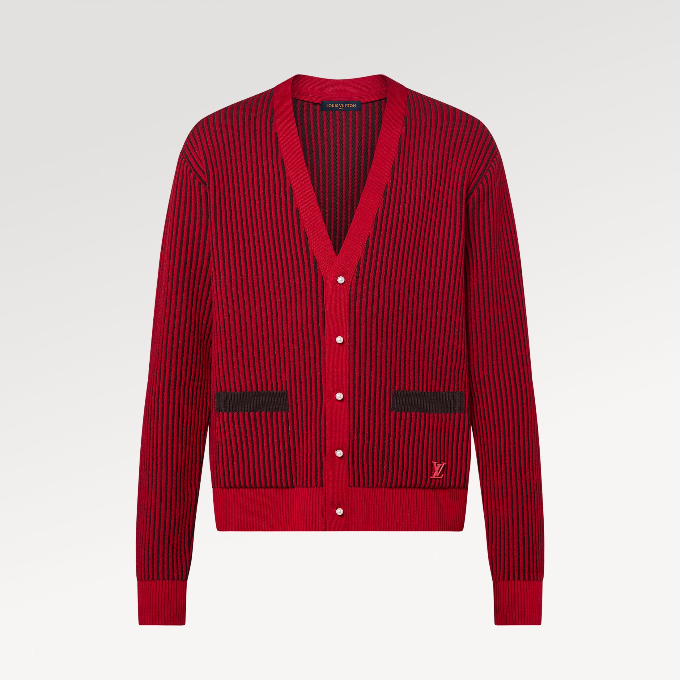 Lv X Park Seo Bo Wool Cardigan Men's Striped Jacquard Single-breasted V-neck Spring And Autumn Fashion Red Knitted Cardigan Jacket #71796