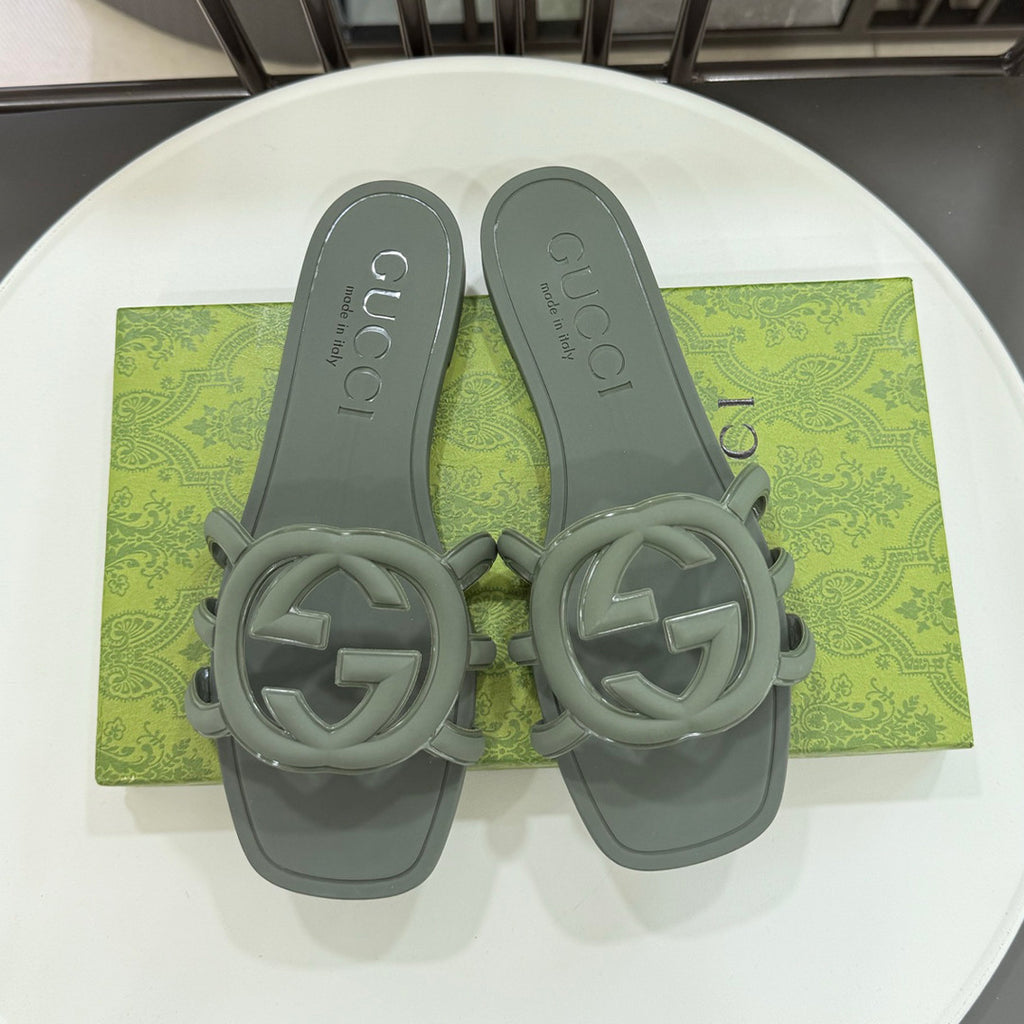 GG  Women's Summer Double G Hollow out Square Head Flat Slippers Solid Color Casual Shoes #81341